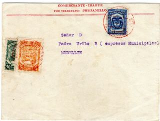 Colombia - Scadta - Cover W/ 50c Bisected - Ibague To Medellin - 1924 Rrr