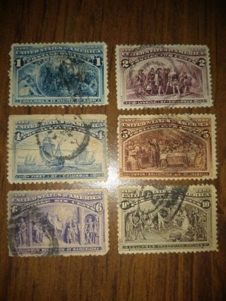 6 Us Stamps,  Scott S 230,  231,  233,  234,  235 & 237 Columbian Issue 1893