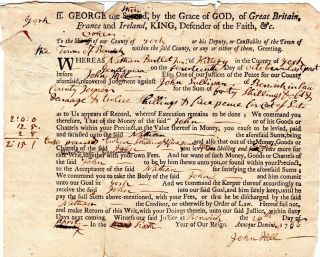 1762,  York,  Maine,  Rm - 2.  2 Pence Codfish Revenue,  Arrest Warrant,  Non Payment