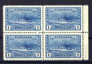Canada Mnh Wwii Stamps Block Of 4 262 - $1.  00 Destroyer Mnh Vf Cat.  Value=$600.  00