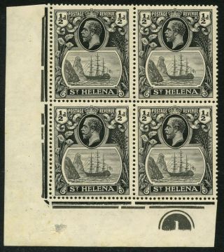 St Helena Sg 97c 1922 - 37 1/2d Grey & Black Plate Block Of 4 " Cleft Rock " Variety