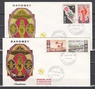 Dahomey,  Scott Cat.  222 - 225.  Scouts Of Dahomey Issue.  2 First Day Covers.