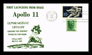 Dr Jim Stamps Us Lunar Module Lifts Off Apollo 11 Space Event Cover 1969