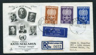 07.  04.  1962 Malaysia Malaya Set Stamps On Registered Fdc Kuala Lumpur To U.  S.  A.