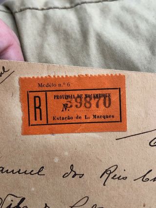Rare Registered Portugal Azores Postal Cover From Lourenço Marques 1919? 5