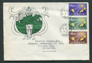 16.  09.  1963 Malaysia Set Stamps On Fdc Jesselton,  N.  Borneo Cds Pmk To Singapore