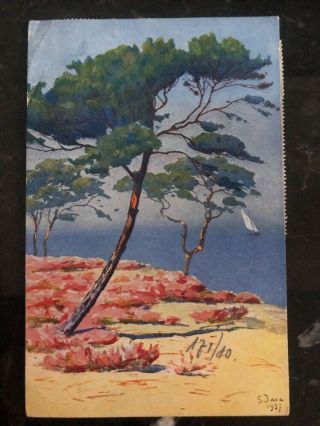 1947 Jerusalem Palestine Picture Postcard Cover To Holland Art Paint