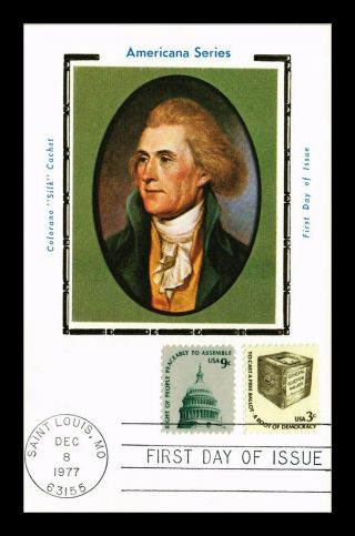 Dr Jim Stamps Us Thomas Jefferson Americana Combo Colorano Silk Fdc Postcard