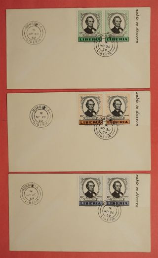 3 Fdc 1959 Liberia Abraham Lincoln Inscription Pairs Ua