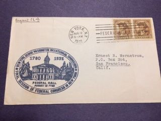 1932 George Washington Bicentennial Event Fdc Federal Hall Ny Congress 1.  5c 706