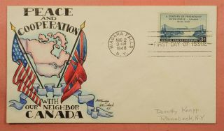 1948 Fdc 961 Usa - Canada Friendship Dorothy Knapp Handpainted Cachet