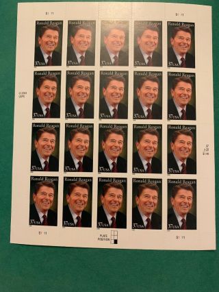 Us Postage Stamps 37 Cent Ronald Reagan 2004 Mnh 457800 Pane Of 20