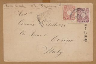 Japan Post In China Stamps 1901 Shanghai To Italy Postcard