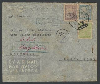 Macau 1938 Registered Ar Jusqu’a Hong Kong A Brindisi Flight Cover To Portugal