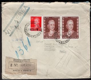 Argentina To Chile Registered Air Mail Cover 1955 Buenos Aires - Santiago
