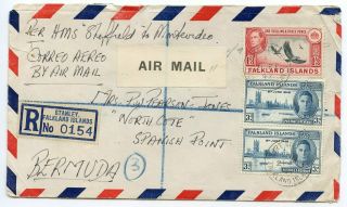 Falkland Islands Rare 1947 Reg.  Airmail Cover 1s9d Rate To Bermuda From Stanley