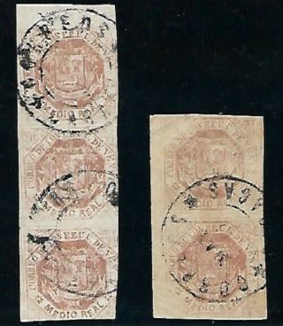 Venezuela: 1865; Scott 018,  Strip Vertical Of 3,  Pair,  Vf,  Ebv142