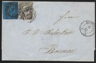 Sachsen Covers 1857 Mi 9,  10 On Folded Cover Leipzig To Bremen