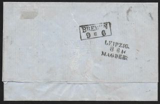 Sachsen covers 1857 MI 9,  10 on folded cover Leipzig to Bremen 2