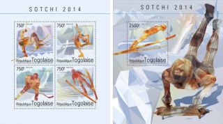 Winter Olympic Games Sochi 2014 Skeleton Ice Hockey Sports Togo Mnh Stamp Set