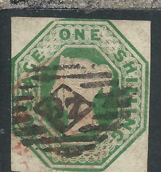 Gb - Qv 1847 - 54 1s Deep Green Embossed Cut Square Just Touching Fu Sg 56 Cat £1200