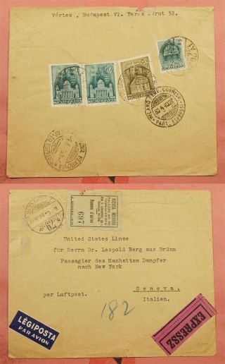 1930 Hungary Budapest Express Airmail To Italy Via Steamer To Ny 113508