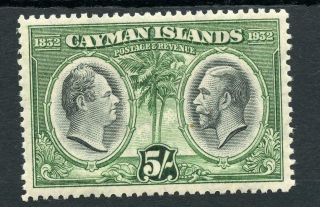 Cayman Islands 1932 Centenary 5s Black And Green Sg94 Fine Mvlh