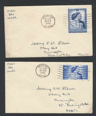 1948 Silver Wedding On 2 Fdcs With Reading Cds - 26/4/1948