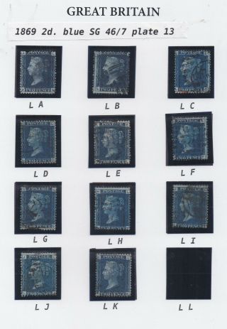 Lot:31781 Gb Qv 1869 2d Blue Sg46/47 Plate 13 Check Letters La To Lk