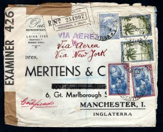Argentina - 1941 Censored Registered Airmail Cover To Manchester,  Via York