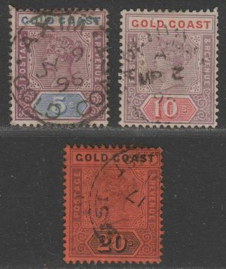 Gold Coast 1889 - 94 Queen Victoria 5sh,  10sh,  20sh