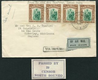 North Borneo 1940 15c X4 On Envelope Lahad Datu - Uk: North Borneo 