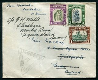 North Borneo 1940 1c,  3c,  4c On Envelope Sandakan - Uk: North Borneo 