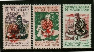 Mauritania 1962 Refugee Overprint Set Of 3 Type 2 Mnh Cv$30,