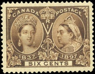 Canada 55 Og Hr Dg 1897 Queen Victoria 6c Yellow Brown Jubilee