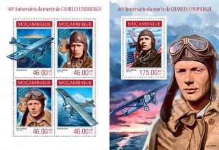 Charles Lindbergh Planes Flugzeuge Aviation Mozambique Mnh Stamp Set
