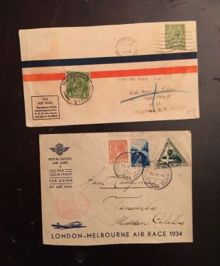 Set Of 2 1934 Macrobertson London - Melbourne Air Race Covers Usa And Klm