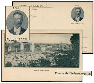 Peru 1900 1¢ Romana Front Face Essay Puente De Piedra