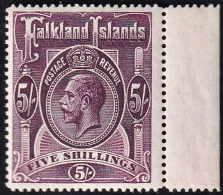 Falkland Islands George V 1916 Sg 67b Five Shilling Maroon Wmk Ca Mnh