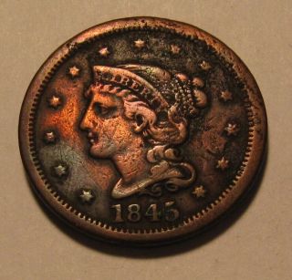 1845 Braided Hair Large Cent Penny - Very To Extra Fine Details - 57su