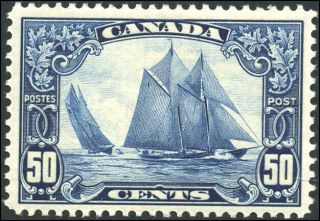 Canada 158 Vf Og Vlh 1929 Scroll Issue 50c Dark Blue Bluenose Cv$350.  00