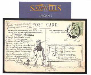 Ms13 1910 Gb Hand - Illustrated Pipe Smoking Farmer Liverpool Postcard Westmd