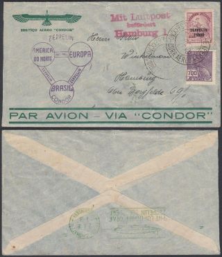 Brazil 1933 - Air Mail Cover Zeppelin Flight To Hamburg Germany 30566/3