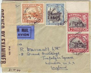 Cyprus George Vi 1944 Censored (m7) Airmail Cover Famagusta London Condn