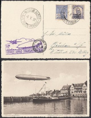 Brazil 1932 - Air Mail Postcard - Zeppelin Flight To Germany 30566/17