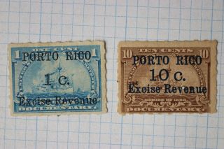 Puerto Rico Excise Revenue R1 R2 Ng Us Battleship 1898 Ovpt Surcharge Dl