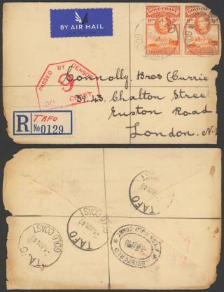 Gold Coast 1940 - Registered Cover To London England - Censor 34820/12