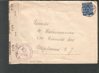 Germany Post Wwii Pc90 Censor Cover Hilde Ruppert Solingen Wald To Maplewood Nj