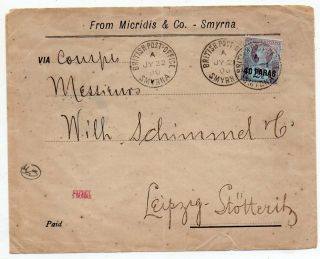1900 British Levant To Germany Cover,  Turkey,  Scarce 40p Stamp,  Look