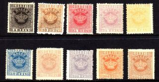Macau 10 Stamps Crown Of Portugal Hinged Original/no Gum